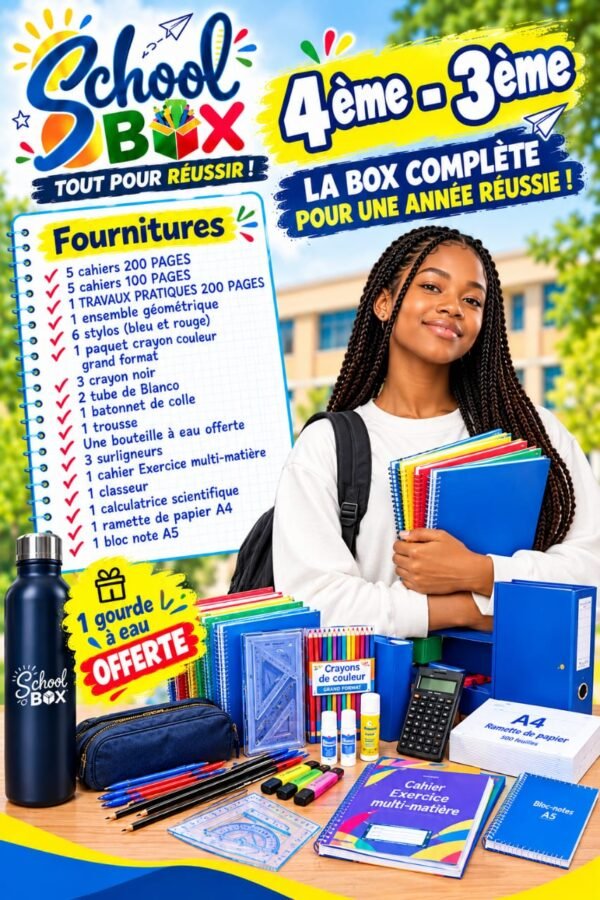 PACK FOURNITURES SCOLAIRES 4ème-3ème collège + BOUTEILLE à EAU OFFERTE