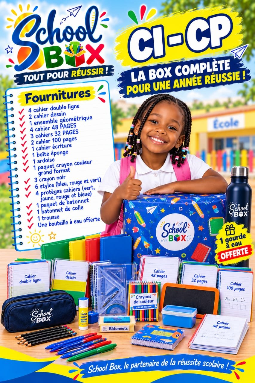 JUMIA CI CP PACK FOURNITURES SCOLAIRES CI-CP primaire + BOUTEILLE à EAU OFFERTE – Image 1
