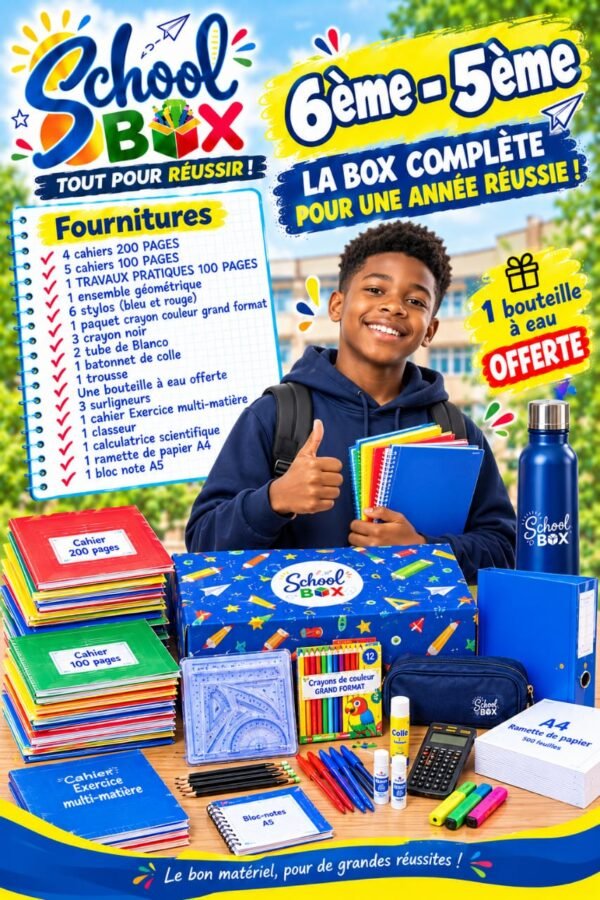School Box 5ième - 6ième Collège (pack de fournitures scolaires) - bouteille à eau offerte